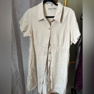 L.L. Bean Cream Short-Sleeve Button-Front Dress